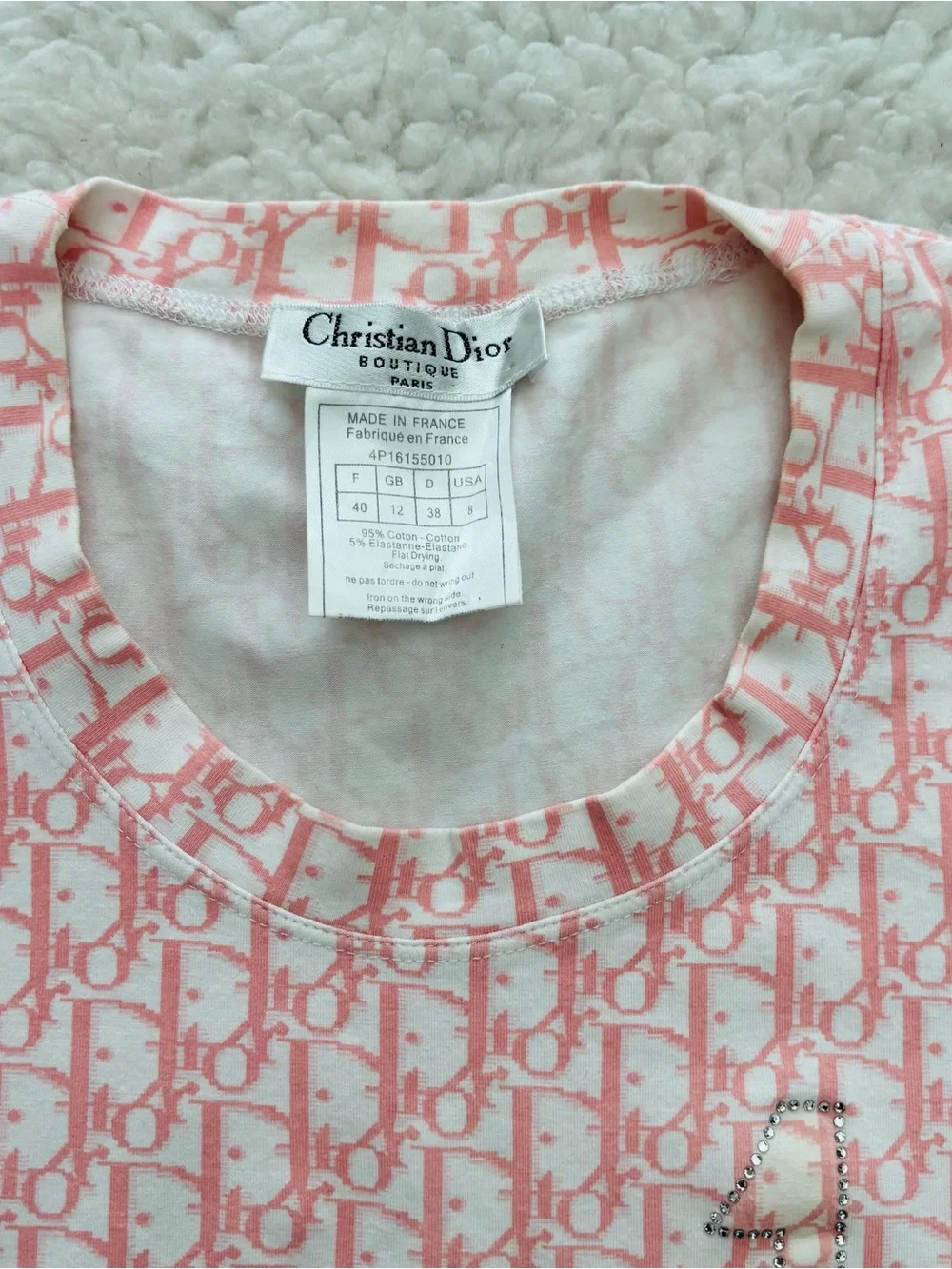 Christian Dior Trotter 1 Vintage Pink/White Stretchy T Shirt size IT/EU 40
